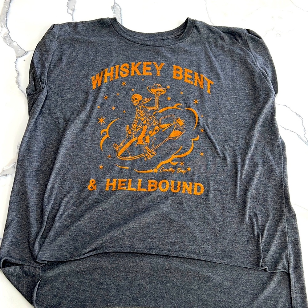 Soft Gray Whiskey Bent and Hellbound sleeveless T shirt Size Large